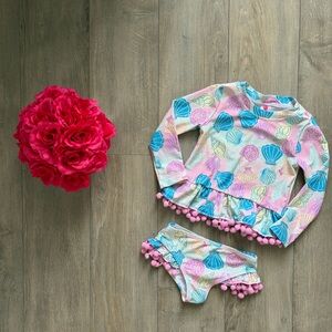 Betsy Johnson Colorful Seashell Baby Swimsuit with Pom Poms | SZ 3T